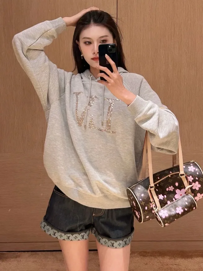Louis Vuitton/Louis Vuitton 25Fw hot diamond letter logo hooded sweatshirt